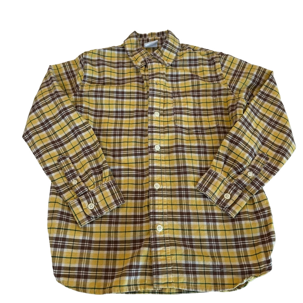 3/20$ GAP Kids Yellow and Brown Plaid Button Down Shirt size M